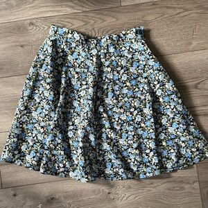 Vintage 90s floral skirt S - City Editions - blue green black mini circle A line